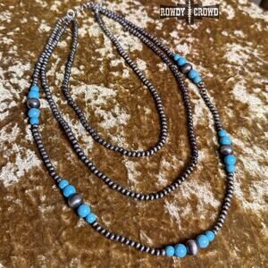 Western Layers Necklace | Navajo-Inspired Silver & Turquoise Beaded Necklace